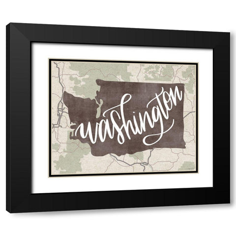 Washington Map Black Modern Wood Framed Art Print with Double Matting by Brown, Kyra