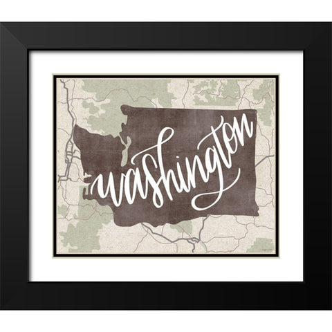 Washington Map Black Modern Wood Framed Art Print with Double Matting by Brown, Kyra