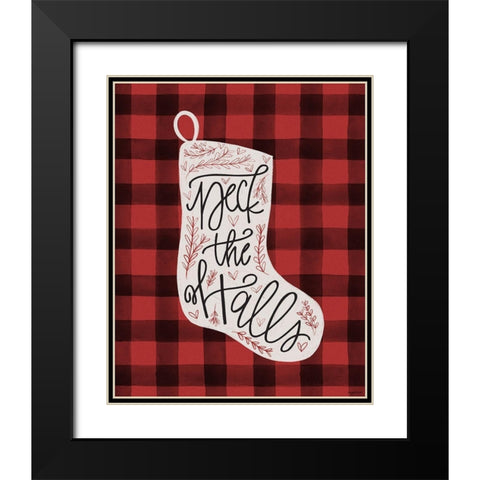 Deck the Halls Stocking Black Modern Wood Framed Art Print with Double Matting by Brown, Kyra