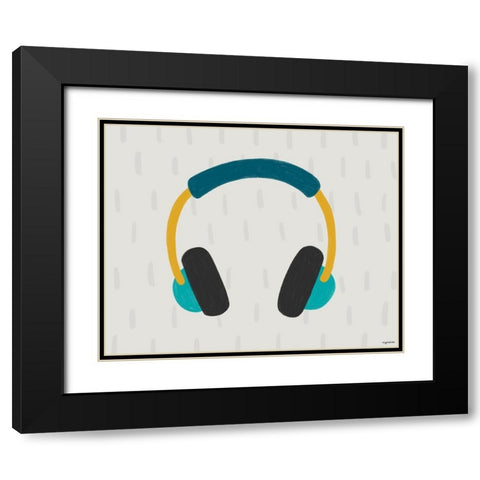 Headphones Black Modern Wood Framed Art Print with Double Matting by Brown, Kyra
