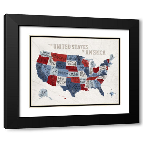 Patchwork USA  Black Modern Wood Framed Art Print with Double Matting by Brown, Kyra