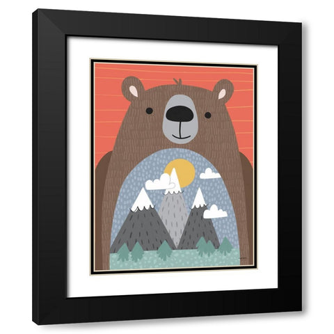 Adventure Bear Black Modern Wood Framed Art Print with Double Matting by Brown, Kyra