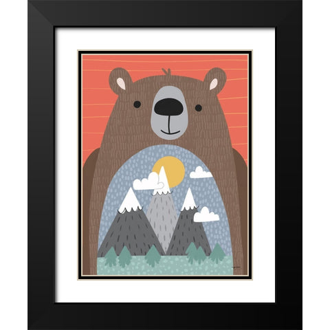 Adventure Bear Black Modern Wood Framed Art Print with Double Matting by Brown, Kyra