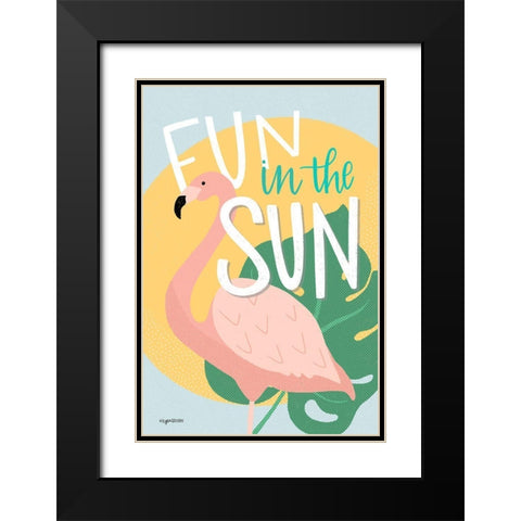 Fun in the Sun Flamingo Black Modern Wood Framed Art Print with Double Matting by Brown, Kyra