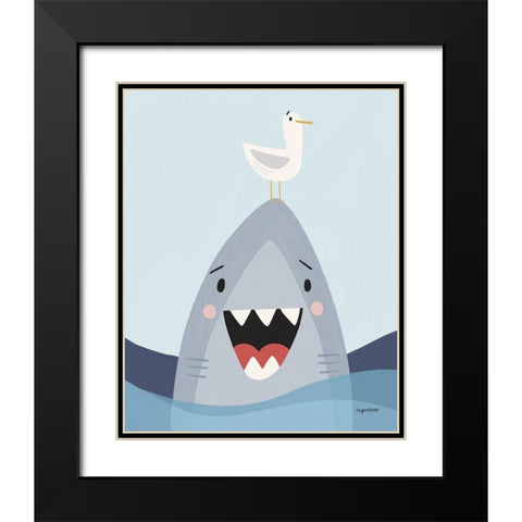 Happy Shark Black Modern Wood Framed Art Print with Double Matting by Brown, Kyra