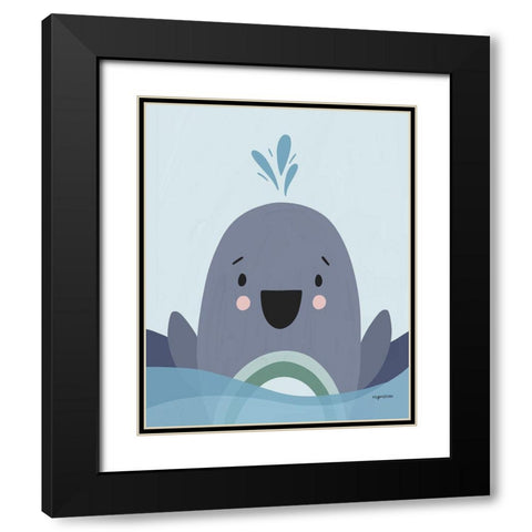 Happy Whale Black Modern Wood Framed Art Print with Double Matting by Brown, Kyra