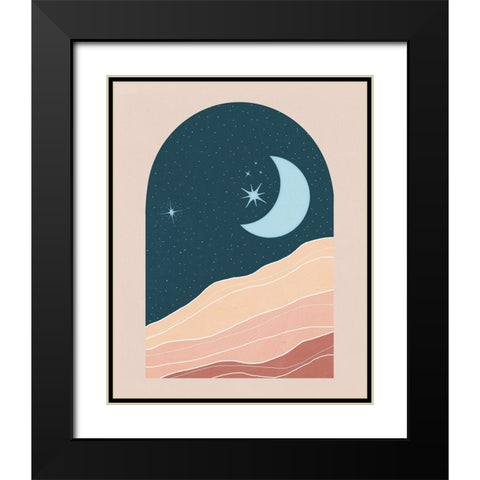 Boho Moon Black Modern Wood Framed Art Print with Double Matting by Blue, Nina