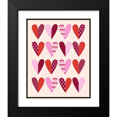 Valentines Day Hearts Black Modern Wood Framed Art Print with Double Matting by Blue, Nina