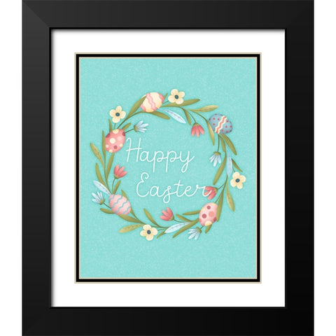 Happy Easter Wreath Black Modern Wood Framed Art Print with Double Matting by Blue, Nina