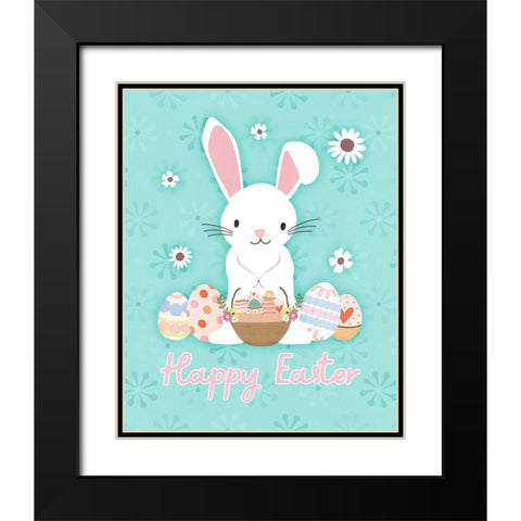 Easter Bunny Blue Black Modern Wood Framed Art Print with Double Matting by Blue, Nina
