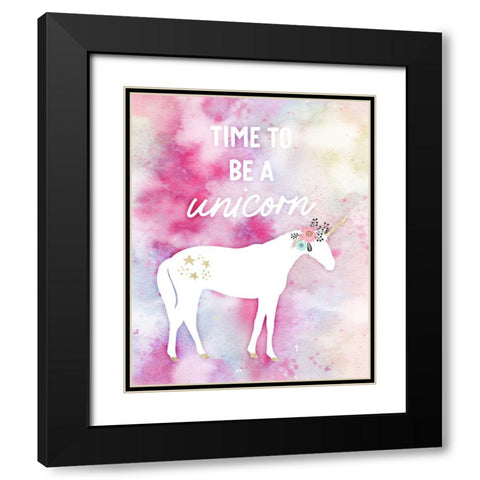 Time to be a Unicorn Black Modern Wood Framed Art Print with Double Matting by Blue, Nina