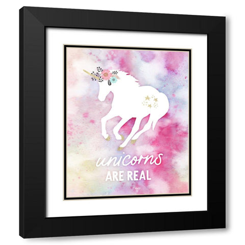 Unicorns are Real Black Modern Wood Framed Art Print with Double Matting by Blue, Nina