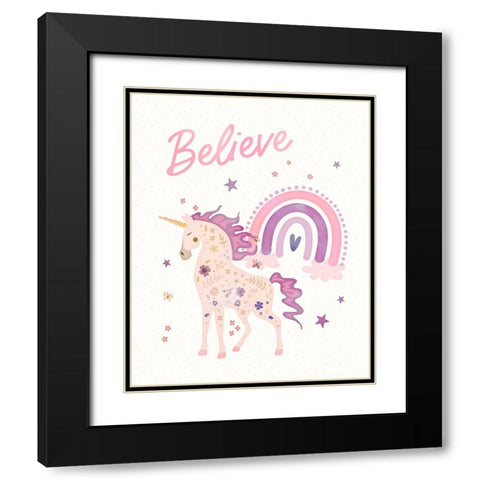 Believe Unicorn Black Modern Wood Framed Art Print with Double Matting by Blue, Nina