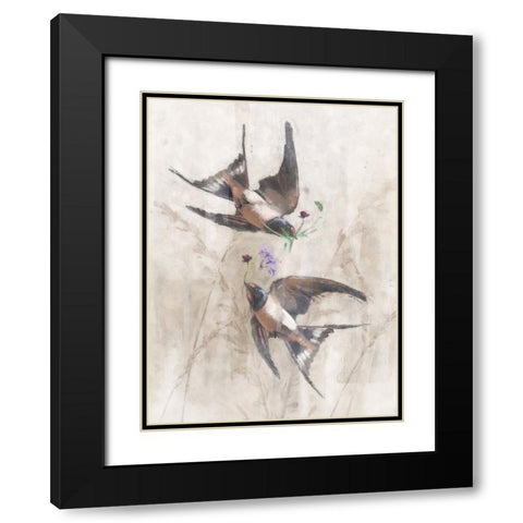 Playful Swallows Black Modern Wood Framed Art Print with Double Matting by Blue, Nina