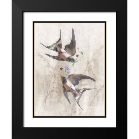 Playful Swallows Black Modern Wood Framed Art Print with Double Matting by Blue, Nina