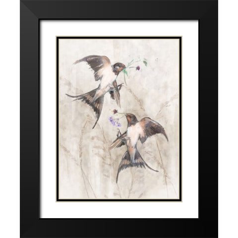 Playful Swallows II Black Modern Wood Framed Art Print with Double Matting by Blue, Nina