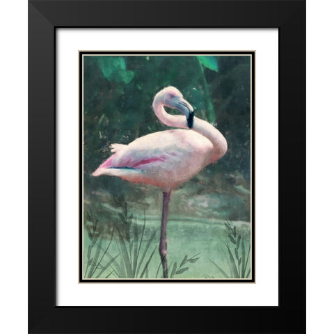 Peach Flamingo Black Modern Wood Framed Art Print with Double Matting by Blue, Nina