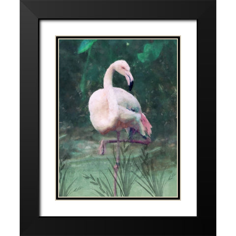Peach Flamingo II Black Modern Wood Framed Art Print with Double Matting by Blue, Nina