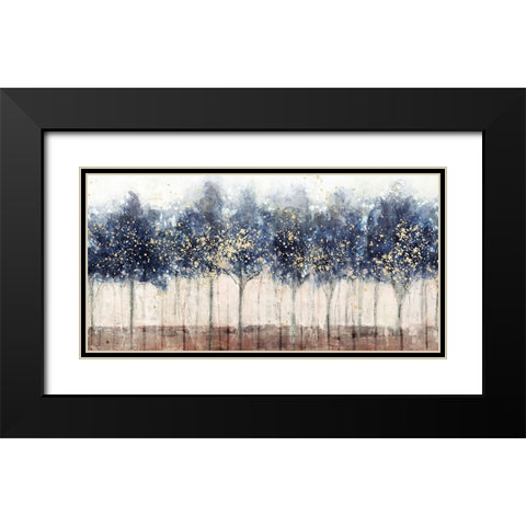Golden Blue Trees Black Modern Wood Framed Art Print with Double Matting by Blue, Nina