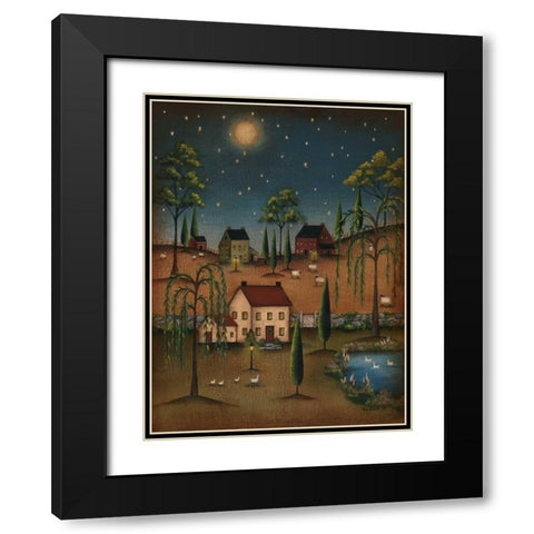 Village Full Moon Black Modern Wood Framed Art Print with Double Matting by Lewis, Kim