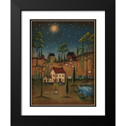 Village Full Moon Black Modern Wood Framed Art Print with Double Matting by Lewis, Kim