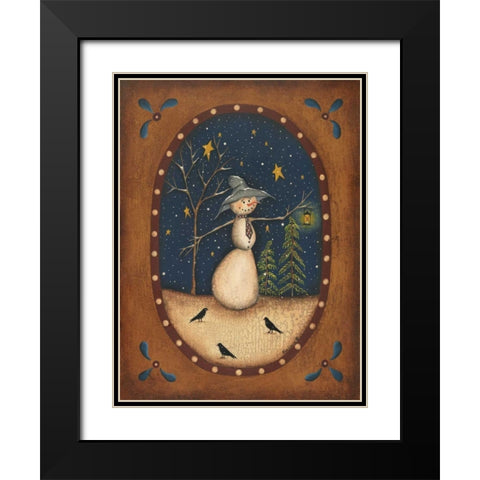 Snowman Lantern Black Modern Wood Framed Art Print with Double Matting by Lewis, Kim
