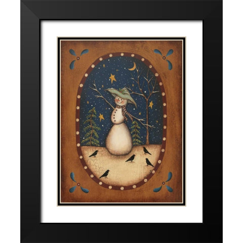 Snowman with Crow Black Modern Wood Framed Art Print with Double Matting by Lewis, Kim