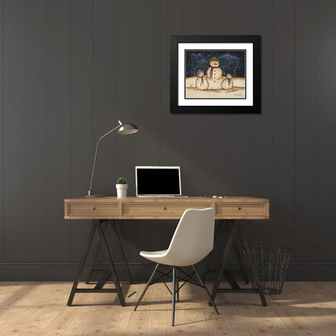 Two Snowmen Black Modern Wood Framed Art Print with Double Matting by Lewis, Kim