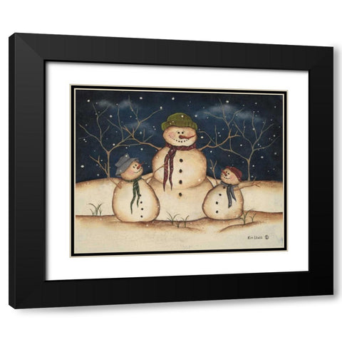 Two Snowmen Black Modern Wood Framed Art Print with Double Matting by Lewis, Kim