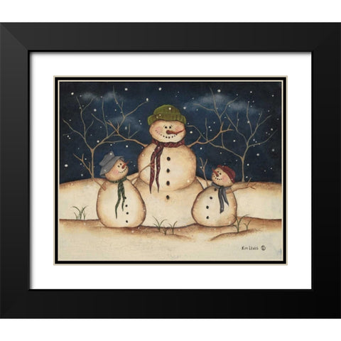 Two Snowmen Black Modern Wood Framed Art Print with Double Matting by Lewis, Kim