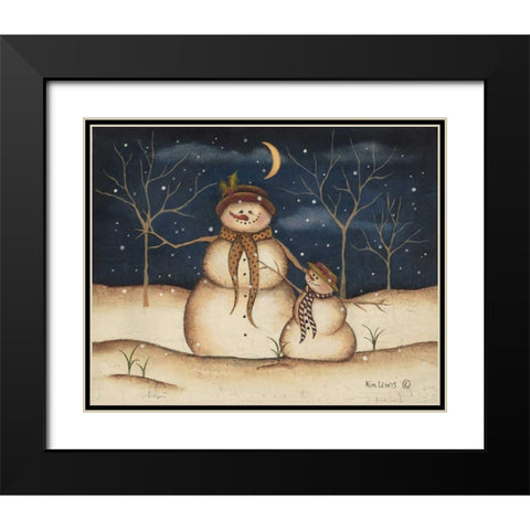 Three Snowmen Black Modern Wood Framed Art Print with Double Matting by Lewis, Kim