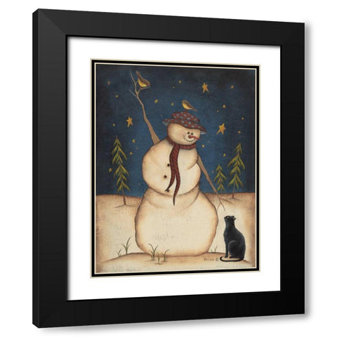 Snowman with Black Cat Black Modern Wood Framed Art Print with Double Matting by Lewis, Kim