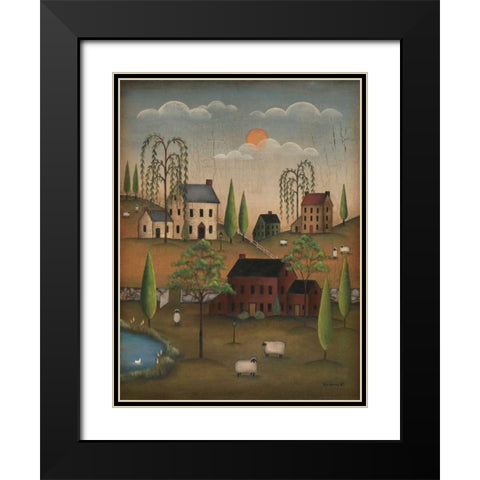 Village with Sheep Black Modern Wood Framed Art Print with Double Matting by Lewis, Kim