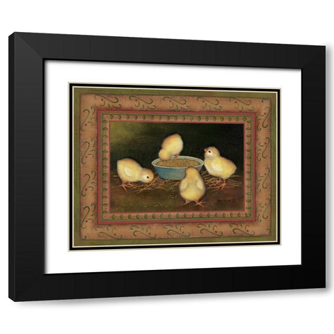 Chicks with Seed Black Modern Wood Framed Art Print with Double Matting by Lewis, Kim