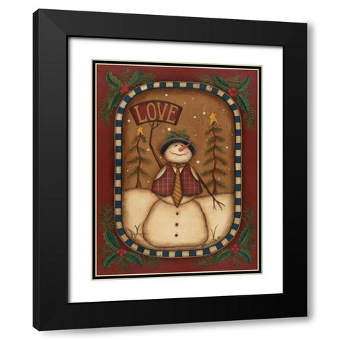 Love Snowman Black Modern Wood Framed Art Print with Double Matting by Lewis, Kim