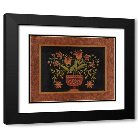 Floral with Hearts Black Modern Wood Framed Art Print with Double Matting by Lewis, Kim