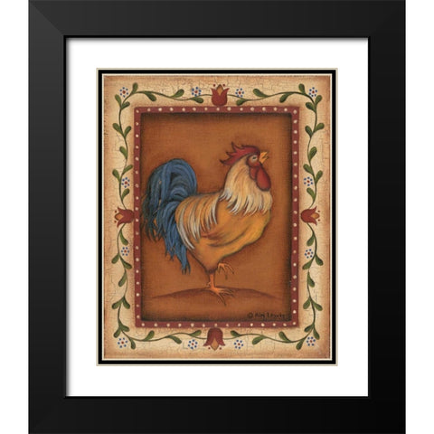Gold Rooster Black Modern Wood Framed Art Print with Double Matting by Lewis, Kim