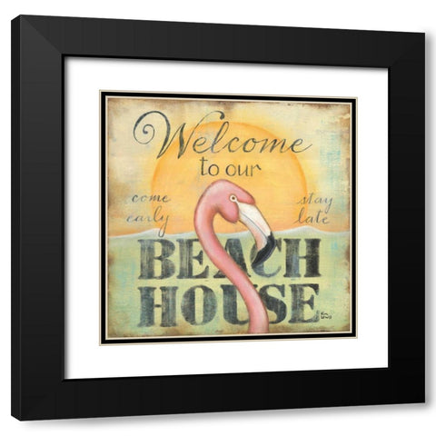 Welcome to Our Beach House Black Modern Wood Framed Art Print with Double Matting by Lewis, Kim
