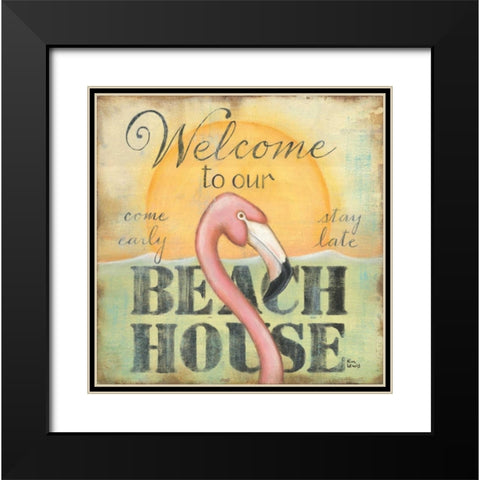 Welcome to Our Beach House Black Modern Wood Framed Art Print with Double Matting by Lewis, Kim