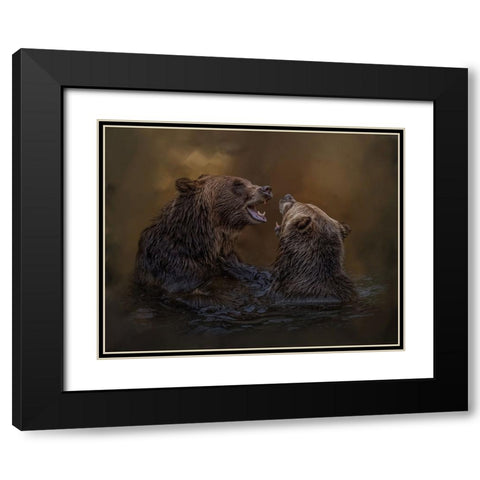 Grizzlies at Play Black Modern Wood Framed Art Print with Double Matting by Parker, Kelley