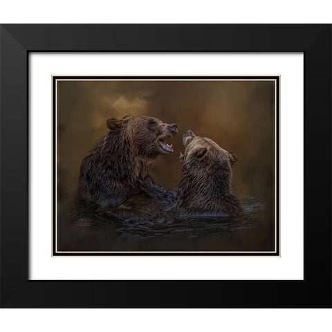 Grizzlies at Play Black Modern Wood Framed Art Print with Double Matting by Parker, Kelley
