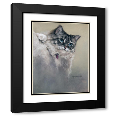 Sapphires and Whiskers Black Modern Wood Framed Art Print with Double Matting by Harrison, Lesley