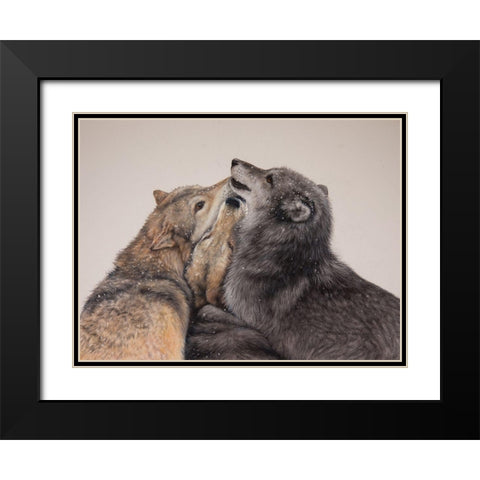 Three Wolves Black Modern Wood Framed Art Print with Double Matting by Harrison, Lesley