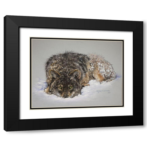 Lone Wolf Black Modern Wood Framed Art Print with Double Matting by Harrison, Lesley