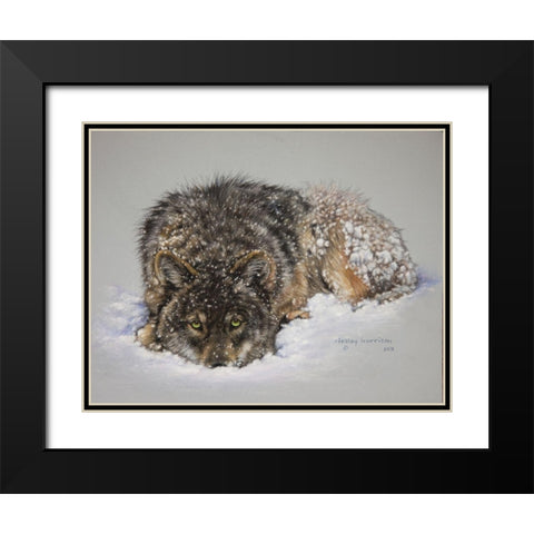 Lone Wolf Black Modern Wood Framed Art Print with Double Matting by Harrison, Lesley