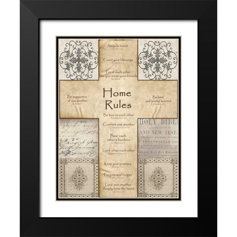 Home Rules Cross Black Modern Wood Framed Art Print with Double Matting by Wolk, Lisa
