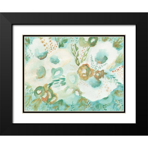 Loose Teal Floral Black Modern Wood Framed Art Print with Double Matting by Lee, Judson