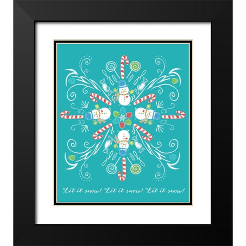 Snowman Snowflake Black Modern Wood Framed Art Print with Double Matting by Longfellow Designs