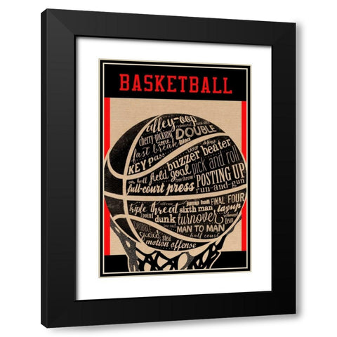 Basketball Black Modern Wood Framed Art Print with Double Matting by Longfellow Designs