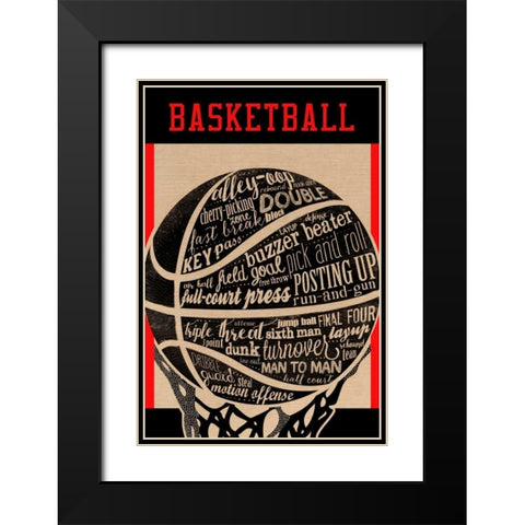 Basketball Black Modern Wood Framed Art Print with Double Matting by Longfellow Designs